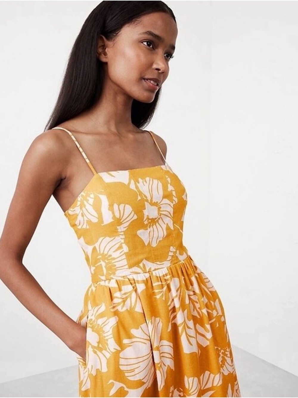 Banana Republic Factory Mustard Floral Midi Sundress